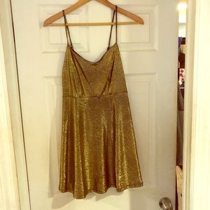 Gold spaghetti strap party dress